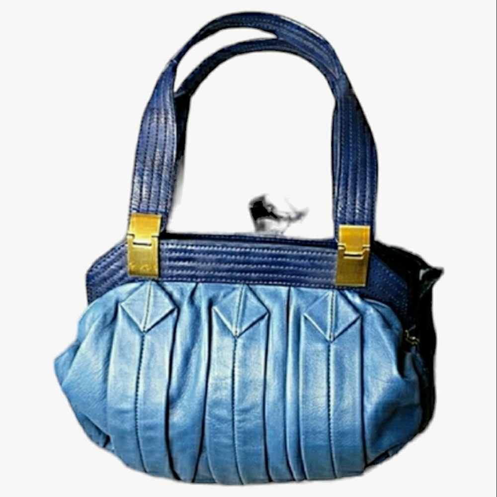 Perlina of New York Vtg Sachel Pleated Supple Faux Leather Gold Hardware Bag